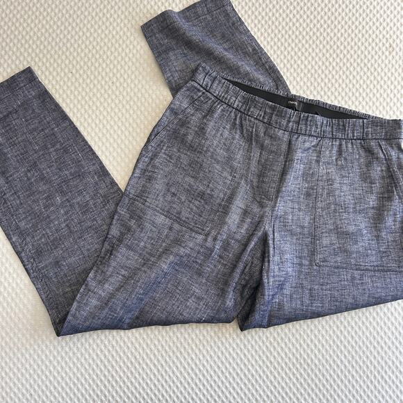 Theory Northsound Tierra Linen Pants 10 Washed Denim Blue Pull On Travel Crop - Picture 4 of 8